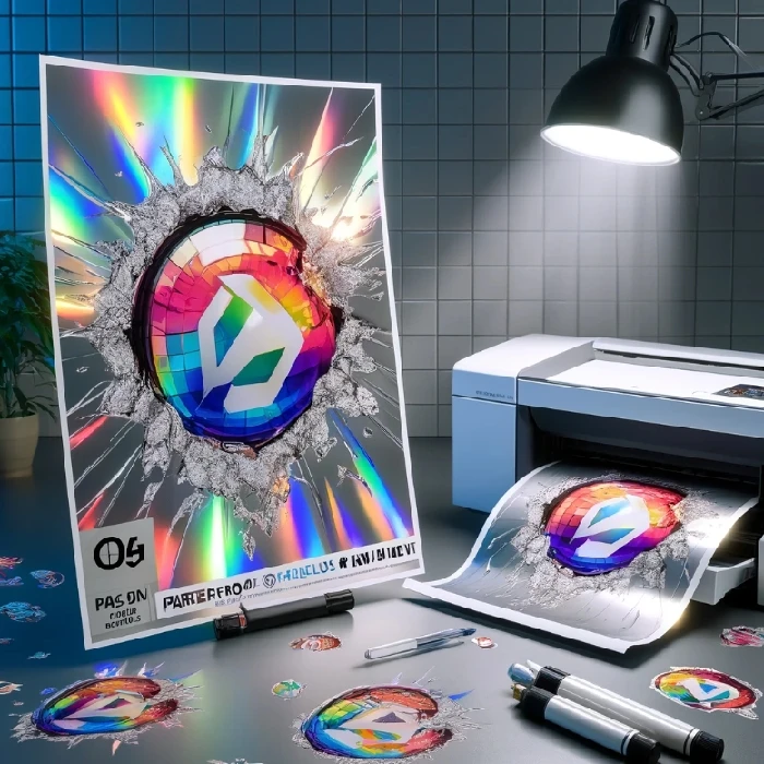 Samolepilna folija holografska srebrna lomljeno steklo vodoodporna A4 laser ali inkjet